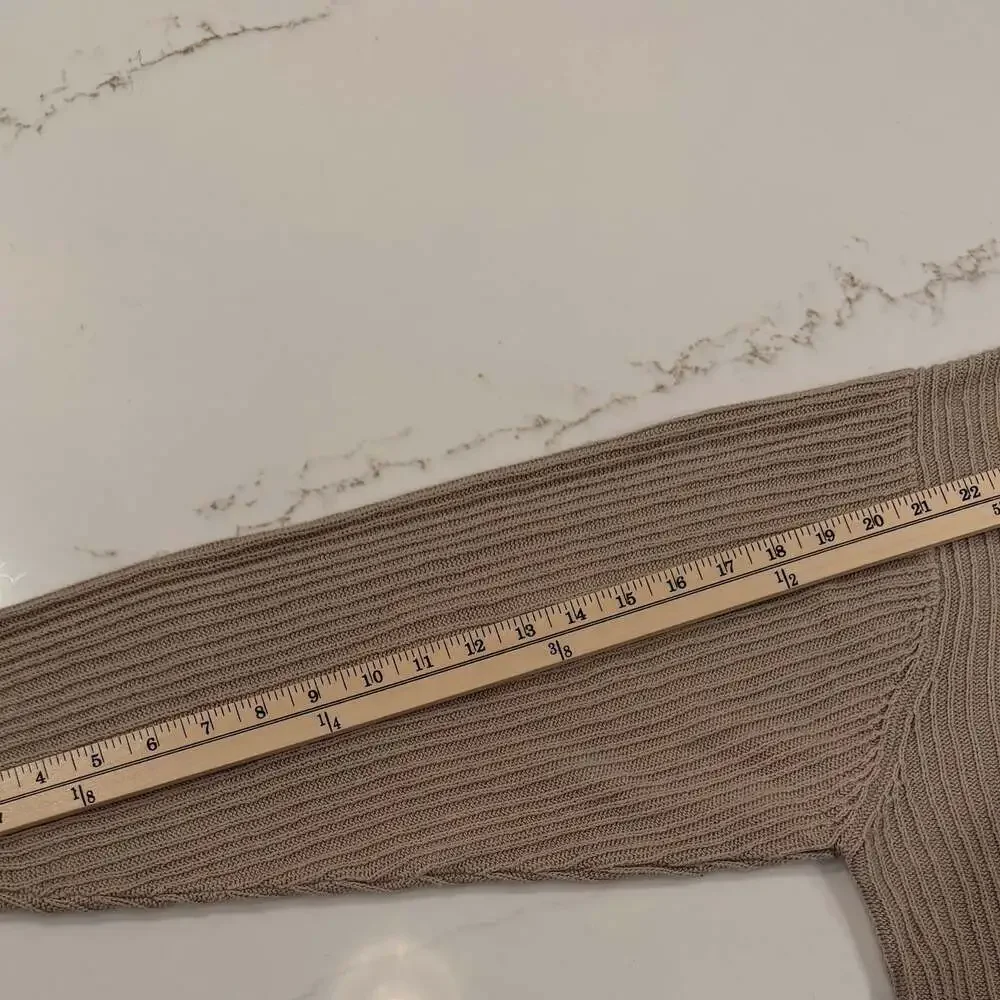 Eddie Bauer Men’s Tan Ribbed V-Neck Sweater Linen Cotton Blend Size L Vintage